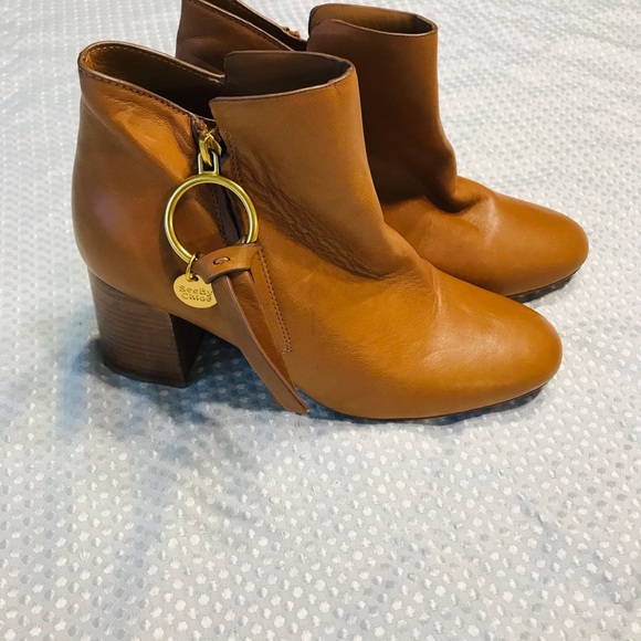See by Chloe Louise Block-Heel Leather Ankle Boots size 7 - Picture 10 of 13